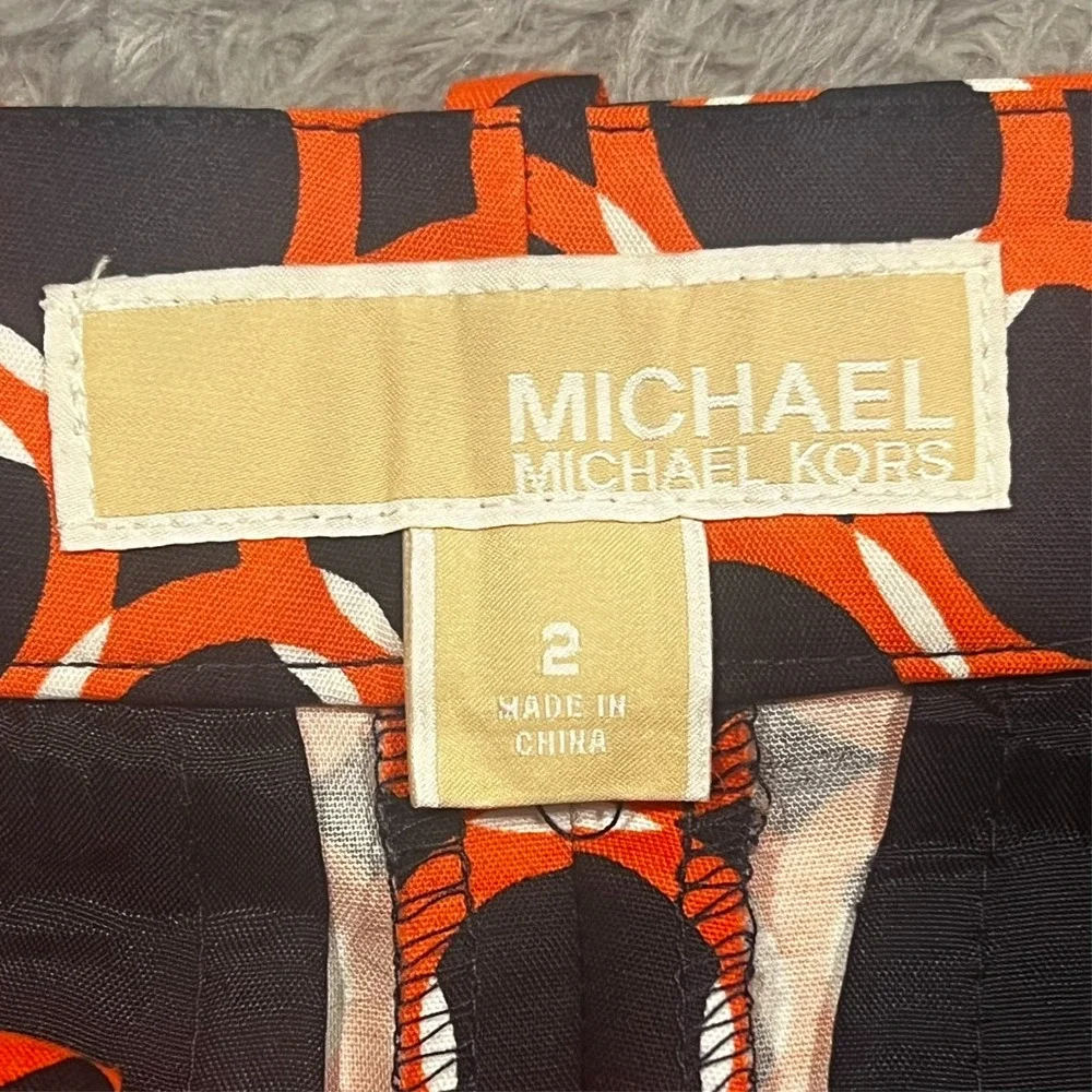 Michael Kors Chino‎ Shorts Geometric Navy Blue Orange Slash Pockets Women's 2